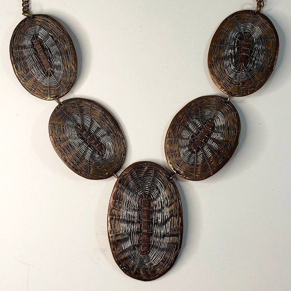 Artisan Bronze & Silver Tone Basketweave Necklace - Picture 1 of 10